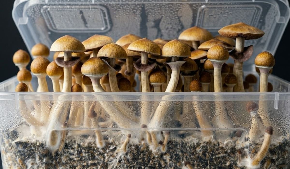 McKennaii Magic Mushroom Growkit kaufen – Die intensive Sorte 1 McKennaii Magic Mushroom Growkit – Ernte mit dunkelbraunen, glockenförmigen Hüten