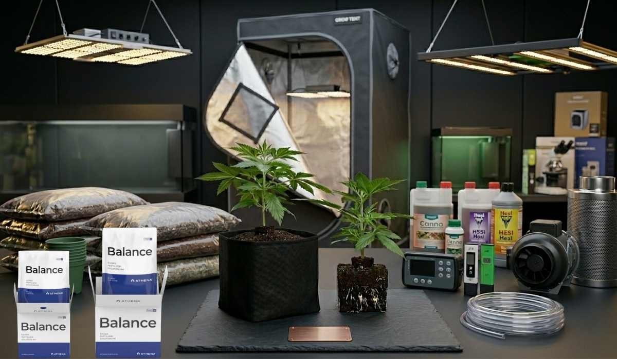 Growshop Komplett-Set mit Growzelt, LED-Pflanzenlampe, BioBizz Bio Flores Dünger, Coco-Mix Substrat und Organics Iguana Juice für Indoor Cannabis Anbau